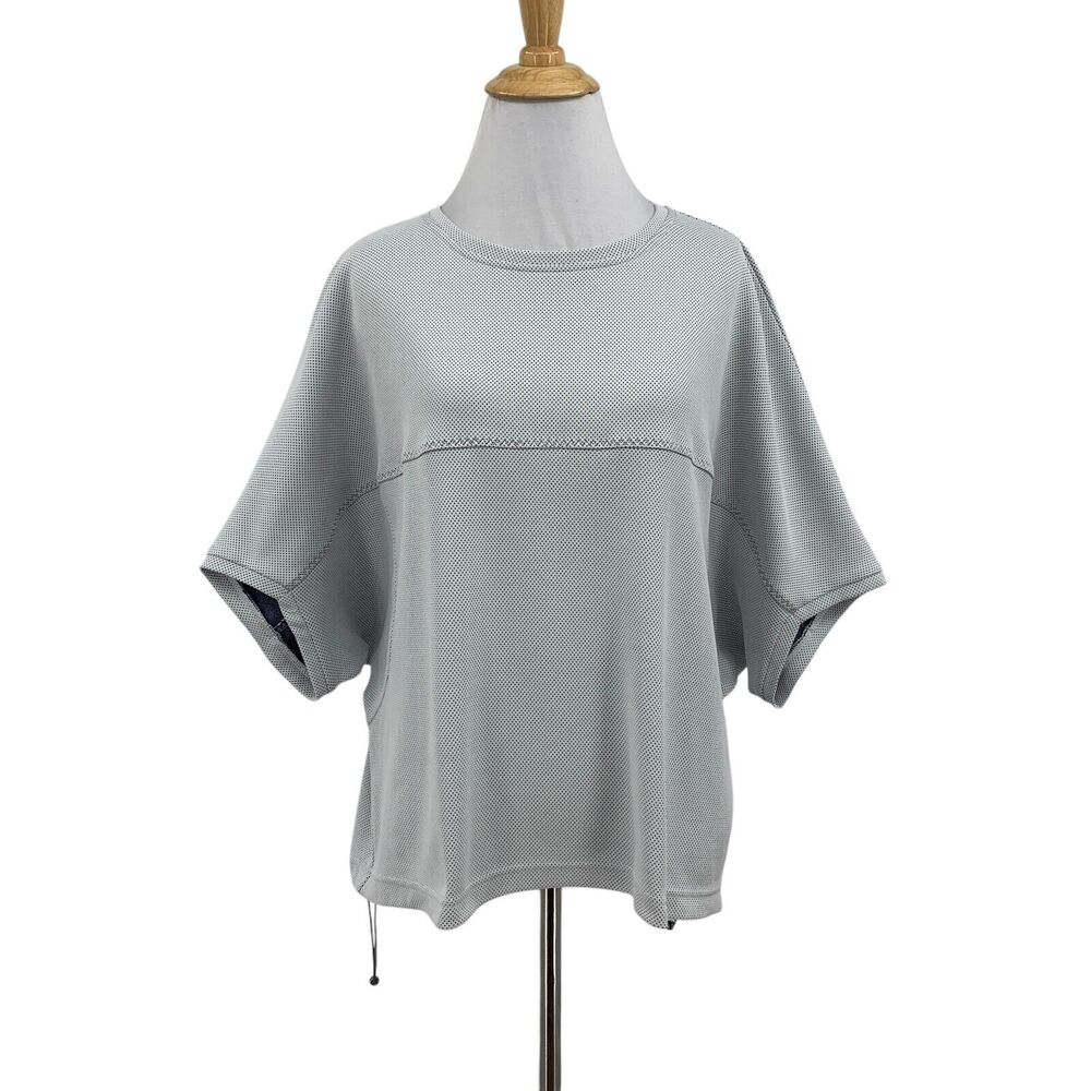 Lija Top Womens L Large Grey Short Sleeve Drop Shoulder Boxy Bungee Hem Shirt